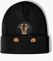 Bonnet tricoté brodé Teckel unisexe avec revers plié, chapeau d'hiver mignon avec broderie patte de chien, bonnet côtelé, cadeau pour les amoureux des animaux