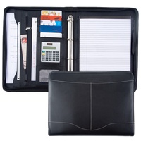 Classeur professionnel en cuir à fermeture éclair avec calculatrice, classeur A4 Portable en cuir à fermeture éclair avec poignée rétractable