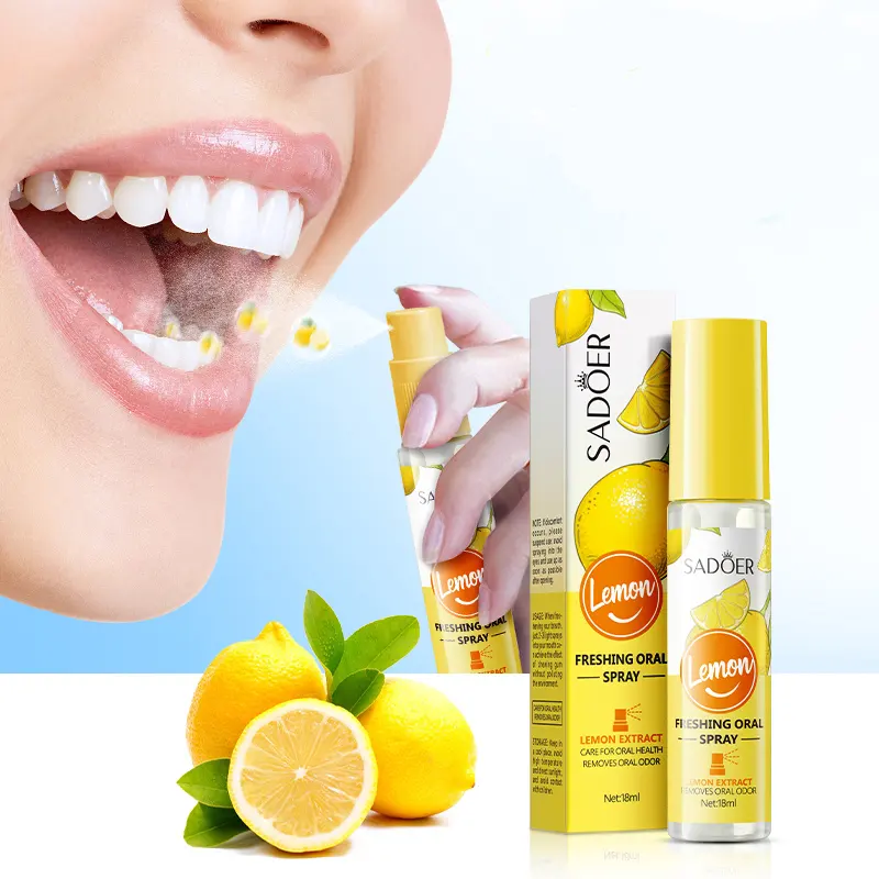 SADOER deodorante alla menta di pesca al limone per rimuovere l'alito cattivo Spray orale per uomini e donne a lunga durata portatile Spray orale