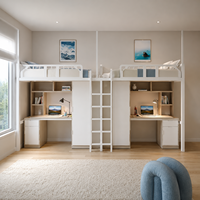 Lit superposé mural économique pour campus avec armoire, lits superposés métalliques pour adultes avec bureau, ensemble de lits superposés