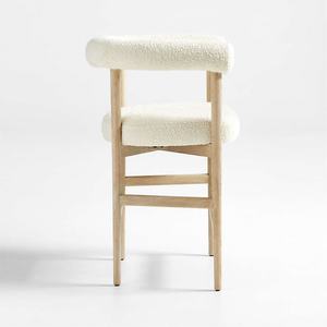 Tabouret de bar moderne en bois avec coussin en velours blanc Teddy, pieds en bois, dossier incurvé, pour cuisine - Product Image 3