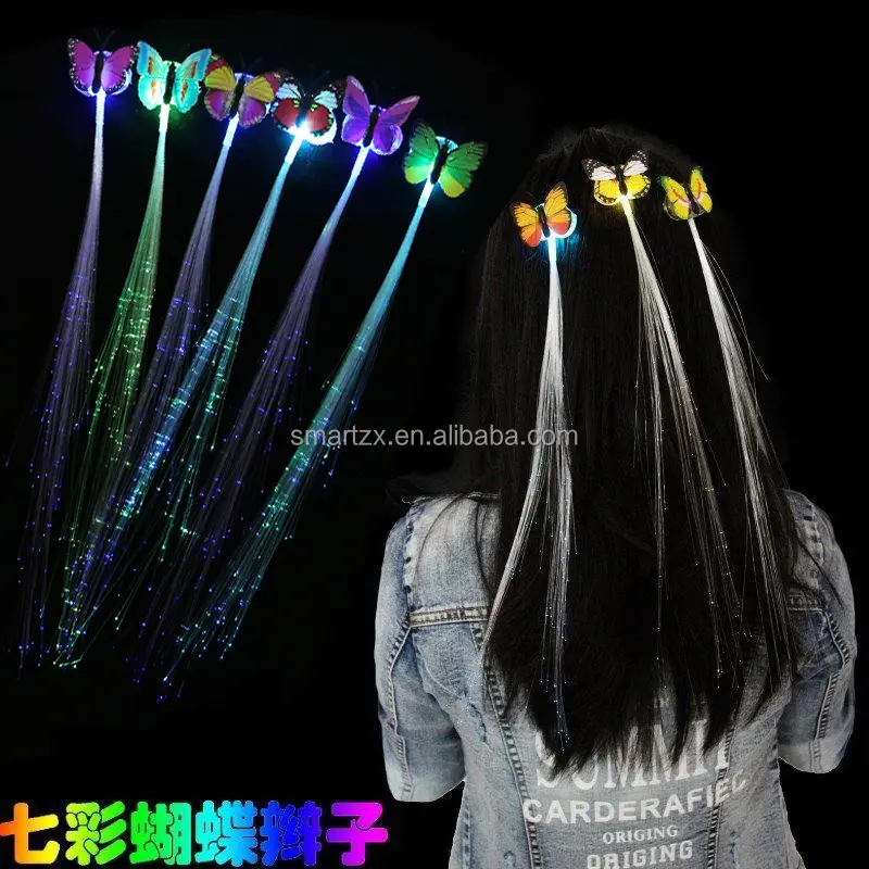 Pince à cheveux en Fiber optique avec lumière Led colorée, pince à cheveux en forme de papillon, coiffure de perruque, produits de noël, jouet, pince à cheveux