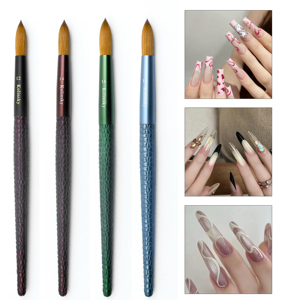 Pincel de Uñas Acrílico 3D Yalixin de Lujo con Logotipo Personalizado, Mango de Cuero para Salón, 100% Pelo <span class=keywords><strong>Kolinsky</strong></span> Puro, Cabeza Redonda/Rizado, para Cristal de Uñas - Product Image 4