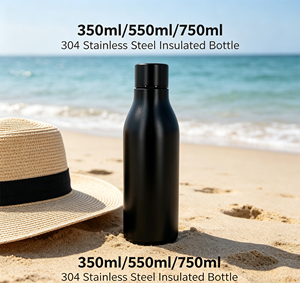 Bouteille d'eau incurvée en acier inoxydable 304 à double paroi de 350 ml/550 ml/750 ml, gourde isotherme portable pour sports de plein air et voiture - Product Image 1