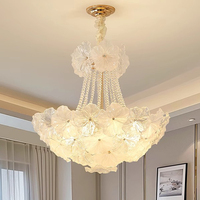Français Crème Fleurs Forme Design Led Lustre Plafond Chambre Moderne Luxe Éclairage Lustre Salle À Manger
