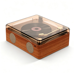 Tocadiscos portátil de vinilo de madera, directo de fábrica, con cubierta antipolvo, altavoz estéreo incorporado y entrada de línea para decoración vintage del hogar. - Product Image 1