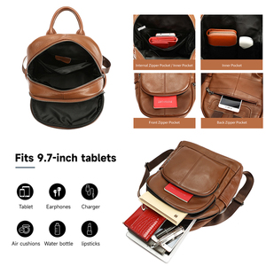 WESTAL Zaino da Viaggio in Vera Pelle per Donne e Ragazze, Borsa per Scuola e Università, Zaino per <span class=keywords><strong>Tablet</strong></span> da 9,7 Pollici, Zaino in Pelle da Donna - Product Image 3