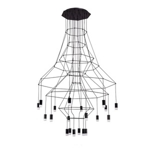 Lámpara colgante geométrica negra de forma alargada con base para bombilla LED E27 para iluminación de techo en villas, lofts y escaleras. - Product Image 5