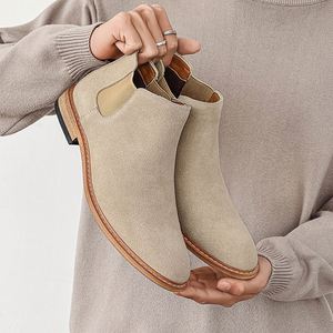 Bottes Chelsea pour hommes, nouvelles bottes en cuir à tige haute, bottes décontractées à tige moyenne en daim, bottes à la cheville - Product Image 1