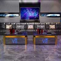 Bar Discothèque Karaoké Dance Lounge LED Table Personnaliser Logo Taille Dessus En Verre Trempé Cadre En Acier Inoxydable Illuminer Table VIP