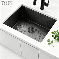 Évier de cuisine encastré simple en acier inoxydable 304 fait main, 16 jauges, noir, surface brossée moderne, multifonctionnel, garantie 5 ans