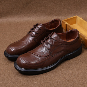 Chaussures habillées pour hommes en cuir véritable, style Oxford, bout rond, à lacets, respirantes, semelle en caoutchouc, pour le bureau et la carrière, toutes saisons, style uni - Product Image 3