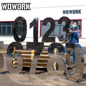 2024 WOWORK批发2英尺60厘米3D金属SST金银镜编号生日派对装饰