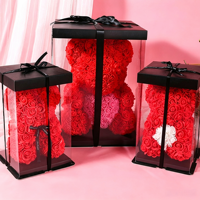 Kotak Hadiah Beruang Mawar Busa Buatan Tangan Multi Warna, Beruang Bunga Buatan Awet untuk Dekorasi Valentine, Ulang Tahun, Pernikahan