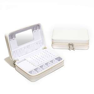 EVERWIN Rectangular Jewelry Travel Case with <b>Mirror</b> Zipper Closure Velvet Lining for Storage and Organization - Product Image 1