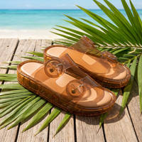 Sandales transparentes en gelée personnalisées OEM pour femmes, à double bride, plateforme, boucle en PVC transparent, pour la plage et les centres de villégiature, vente en gros