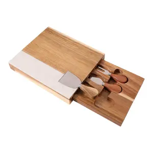 Planche de service professionnelle en bois d'acacia et marbre de qualité supérieure, avec un ensemble de couteaux comme nouveaux cadeaux pour la maison