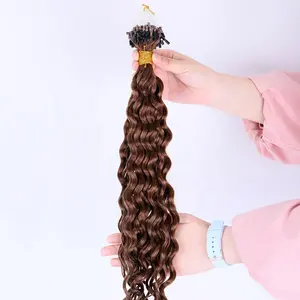 Hot Sale Factory Wholesale Brown Color Micro Ring Link Beads Loop Hair Extension 100% Remy Human Hair Curly Extensions
