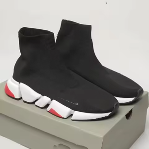 2026 New Premium Black Knit Sock <b>Sneakers</b> White Red Block Sole Slip-On Streetwear <b>Shoes</b> - Product Image 1