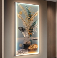 Peinture décorative en porcelaine cristal de luxe moderne Télécommande Éclairage LED Tableau suspendu d'art mural