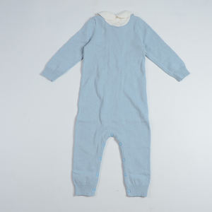 Bebé llevar a casa traje botón trasero suéter canastilla <span class=keywords><strong>para</strong></span> Recién Nacido azul manga larga mameluco bordado piqué blanco cuello canastilla Bébé - Product Image 2