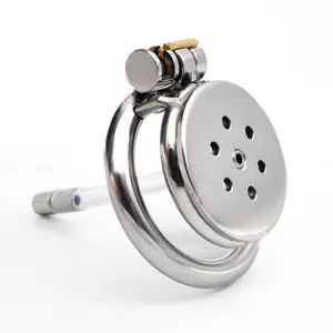 Silver Flat Model 40mm/45mm/50mm with Catheter Men's Sex Toys Chastity Lock Device