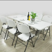 Ty Table pliante d'extérieur portable Table de jardin pliable Tables rectangulaires en plastique blanc de 6 pieds