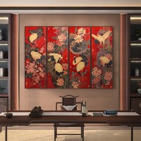 Lukisan Kuningan Pasangan Bunga dan Burung, Gaya Cina, Dapat Digantung, Dapat Dipindahkan, untuk Latar Belakang Sofa Ruang Tamu, Mural Logam Besar