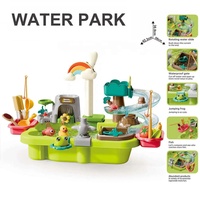Jeu d'imitation 2 en 1 : Cuisine avec évier à eau courante, Piste de toboggan aquatique pour plage, piscine et salle de bain, Ensemble parc aquatique, Table aquatique et Jeu de pêche
