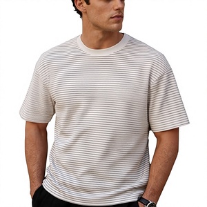 T-shirt rayé surdimensionné à manches courtes pour homme, 100 % coton de haute qualité, 240 GSM, coupe ample, style streetwear, col rond, décontracté - Product Image 4