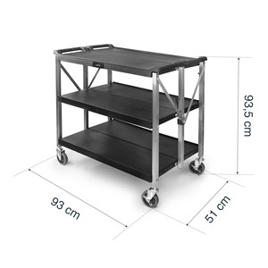 Carrello di Servizio Pieghevole a 3 Ripiani con Mensole Nere e Telaio in Metallo per Uso in Cucina o Ufficio - Product Image 2