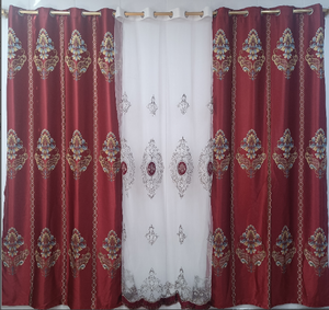 Rideau jacquard populaire en Afrique, occultant total, double couche, avec voile brodé - Product Image 1