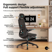 Chaise de bureau ergonomique en maille avec soutien lombaire dynamique, repose-pieds, dossier haut inclinable et accoudoirs réglables pour usage scolaire et professionnel