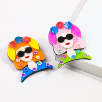 Vente chaude personnalisé acrylique broche à la mode broche coloré fleur rose Orange cheveux lunettes de soleil écouteurs pour filles mariages cadeaux