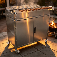 Système de brochettes motorisé pour barbecue de style chypriote, à hauteur réglable, avec armoire de rangement