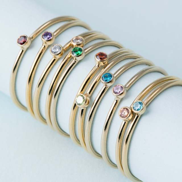 Hot Sale Beautiful 14K Gold Filled Birthstone Simple Band Rings for Women
