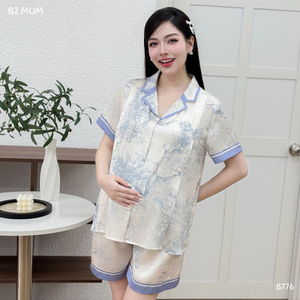 ชุดเสื้อผ้าสำหรับคนท้องผ้าไหมพิมพ์ลายขนาดใหญ่ดูดซับเหงื่อระบายอากาศไม่ซีด B776 - Product Image 5