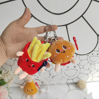 Porte-clés en peluche personnalisé en forme de frites et de burger, design créatif, série alimentaire fast-food, pendentif décoratif pour sac d'école, vente en gros