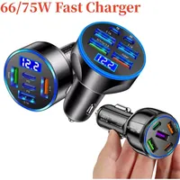 Nuevo Cargador de Coche USB 5 en 1 de 66/75W, Adaptador de Carga Rápida PD Tipo C para Teléfono Xiaomi Samsung, Adaptador de Coche