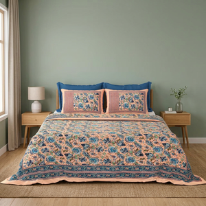 Juego de Sábanas King Size con Estampado Floral, Ropa de Cama India de Algodón Blanco con Fundas de Almohada, Estilo Boho Hecho a Mano para Cama Queen y King - Product Image 3