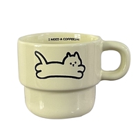 Mug en céramique bleu clair motif chat mignon, tasse à café en porcelaine avec animal de dessin animé, empilable, pour usage commercial, vente en gros, unité de distribution