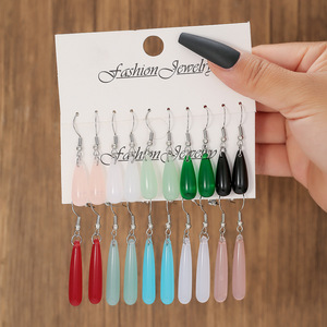 Boucles d'oreilles en forme de goutte d'eau pour femmes, bijoux à la mode, boucles d'oreilles pendantes en acrylique, ensemble de 10 paires - Product Image 1