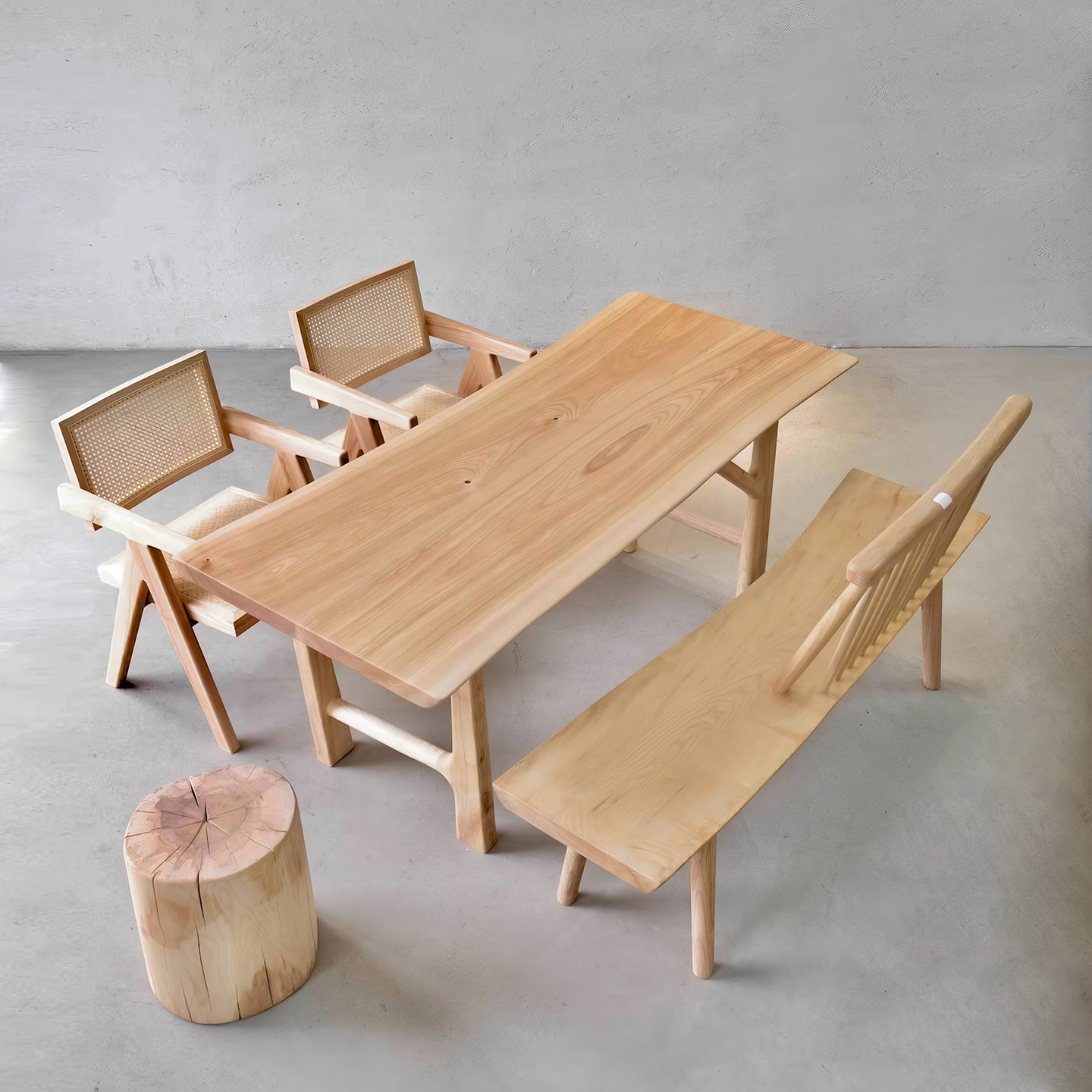 Grande table à manger à double panneau en bois de frêne, pieds en bois de cerf