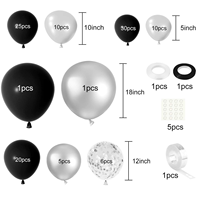 Kit d'arche de ballons en latex noir et argent à confettis, imprimé en quatre couleurs, pour décorations de fête d'anniversaire et promotionnelles - Vente chaude