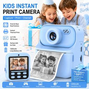 Fotocamera Istantanea per Bambini con Stampa Termica Senza Inchiostro, Videocamera Digitale con <span class=keywords><strong>1</strong></span> Rotolo di Carta, Registratore Video 1080P, Regalo per Bambini - Product Image 1