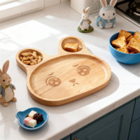 Assiette pour enfant en bois de couleur naturelle, forme de lapin mignon, écologique, diamètre 20,1 cm, pour la vaisselle des enfants