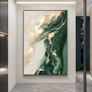 Peinture à l'huile sur toile abstraite, cadre rectangulaire noir en alliage d'aluminium, décoration murale de luxe verte pour salon - Product Image 2