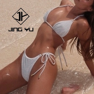 Manufacturer High Quality U Shape Underwire Swimwear Silver Glitter <b>Bathing</b> Suit Custom Nylon Bikini <b>Set</b> - Product Image 4