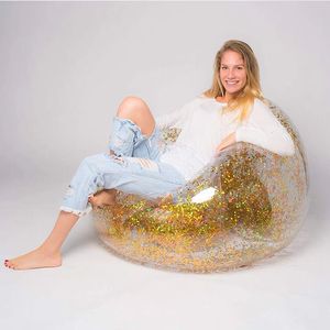 <b>Inflatable</b> Bean Bag <b>Sofa</b> 110x80 Cm Transparent Purple Glitter Soft Seat For Indoor Outdoor Use Adult Modern Design - Product Image 2