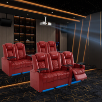 Nouveau canapé de cinéma maison moderne trois places en cuir véritable, inclinable électriquement, avec mousse à mémoire de forme extensible et structure en bois